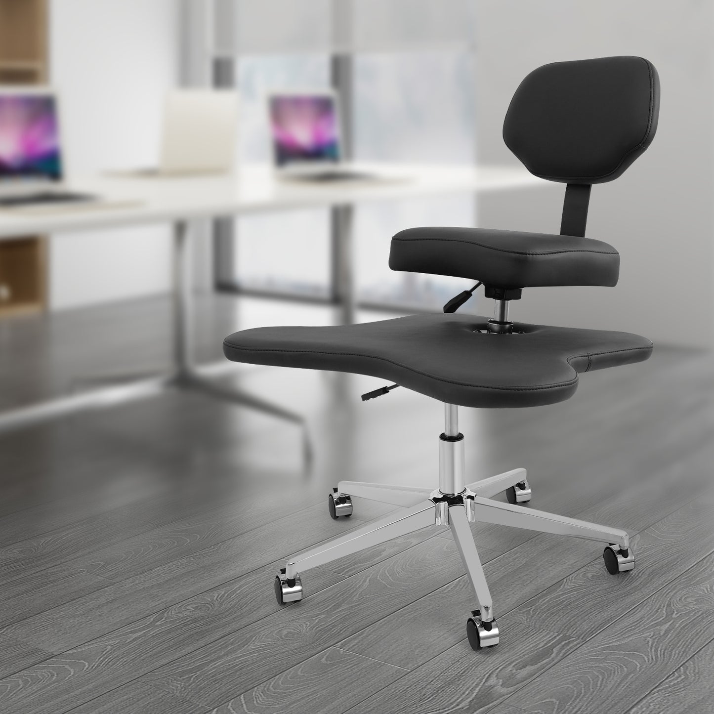 Kniestok – Kruisbeenzitstoel – Meditatiestoel – Yogastoel – Ergonomische Bureaustoel – Verstelbare Hoogte – Gietijzeren Frame, 360° Draaibaar, Zwart