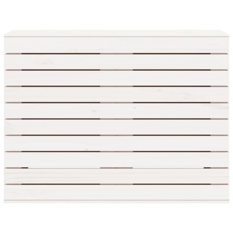 Wasmand – Wasbox – Wassorteerder – Waszak – Opbergmand – Massief Grenenhout – 3 Compartimenten Met Haken – 88,5x44x66 cm – Klassiek Wit – Stevig & Ademend Design