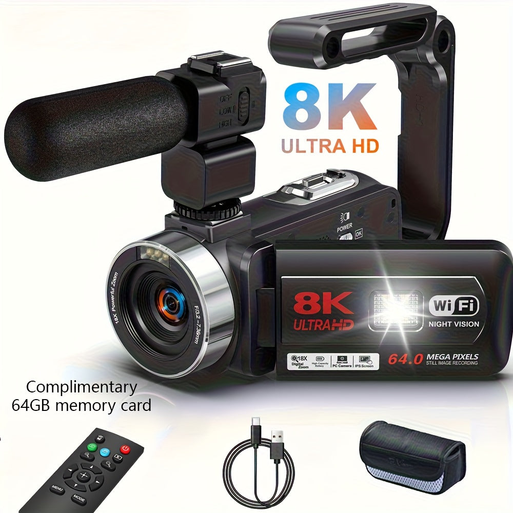 8K Videocamera – Camcorder – Vlogcamera – Digitale Camera – Nachtcamera – 64MP Fotoresolutie – Infrarood Nachtzicht – Zwart