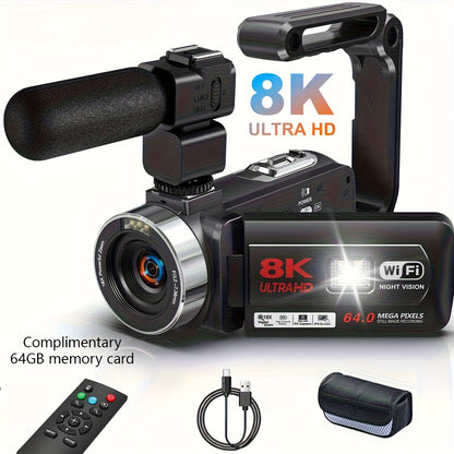 8K Videocamera – Camcorder – Vlogcamera – Digitale Camera – Nachtcamera – 64MP Fotoresolutie – Infrarood Nachtzicht – Zwart