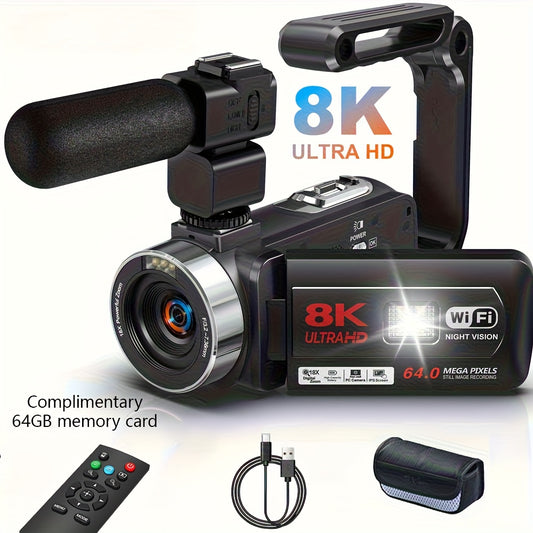 8K Videocamera – Camcorder – Vlogcamera – Digitale Camera – Nachtcamera – 64MP Fotoresolutie – Infrarood Nachtzicht – Zwart