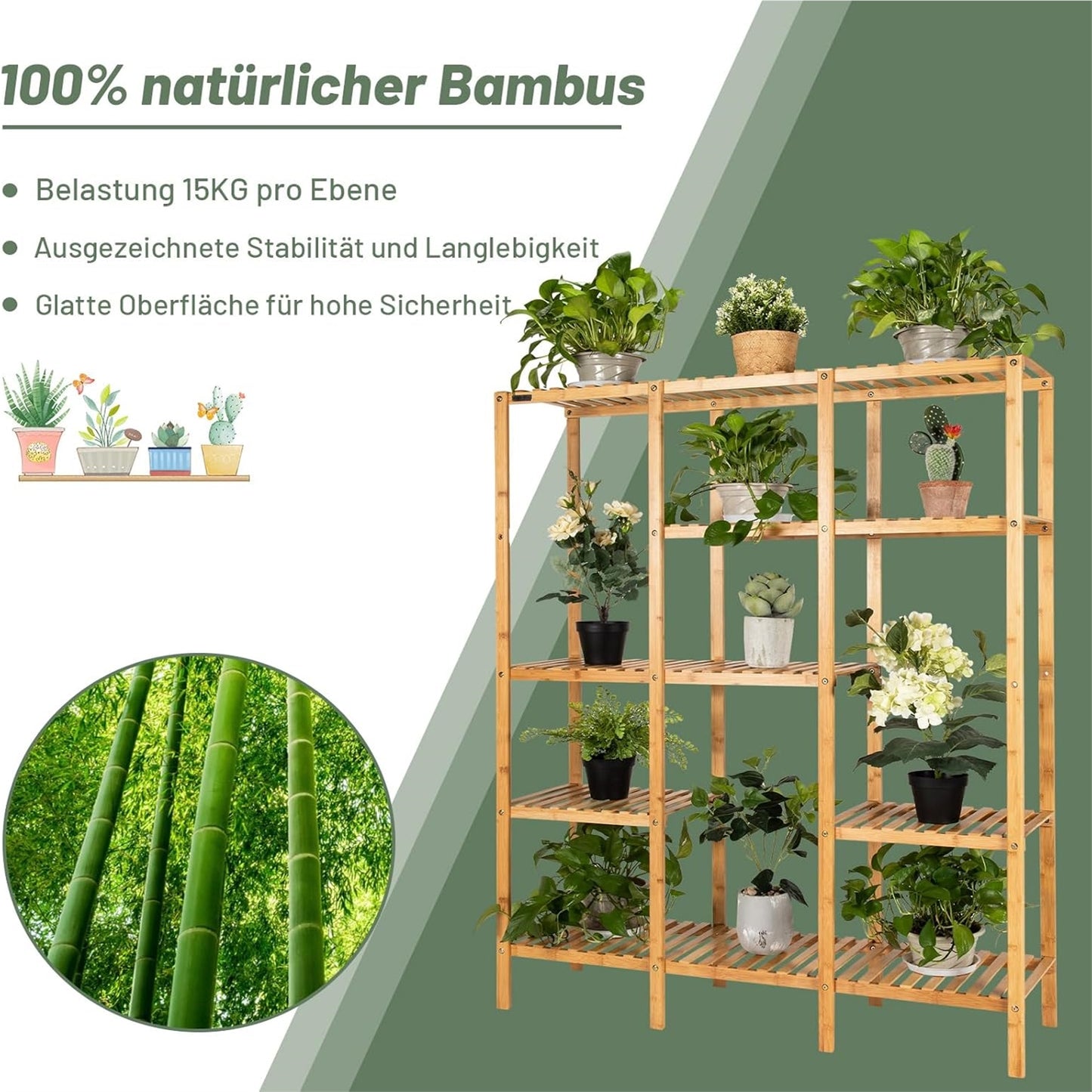 Plantenrek Bamboe – Plantenstandaard – Bloemenrek – Plantentrap – Plantenkast – 5 Lagen – Duurzaam & Weerbestendig – 141 x 31 cm