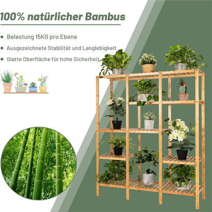 Plantenrek Bamboe – Plantenstandaard – Bloemenrek – Plantentrap – Plantenkast – 5 Lagen – Duurzaam & Weerbestendig – 141 x 31 cm