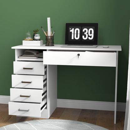 Computertafel – Computerbureau – Bureautafel – Laptoptafel – Werktafel – Wit – 110x50x76 cm – 5 Laden inclusief Afsluitbare Lade – Melamine Spaanplaat