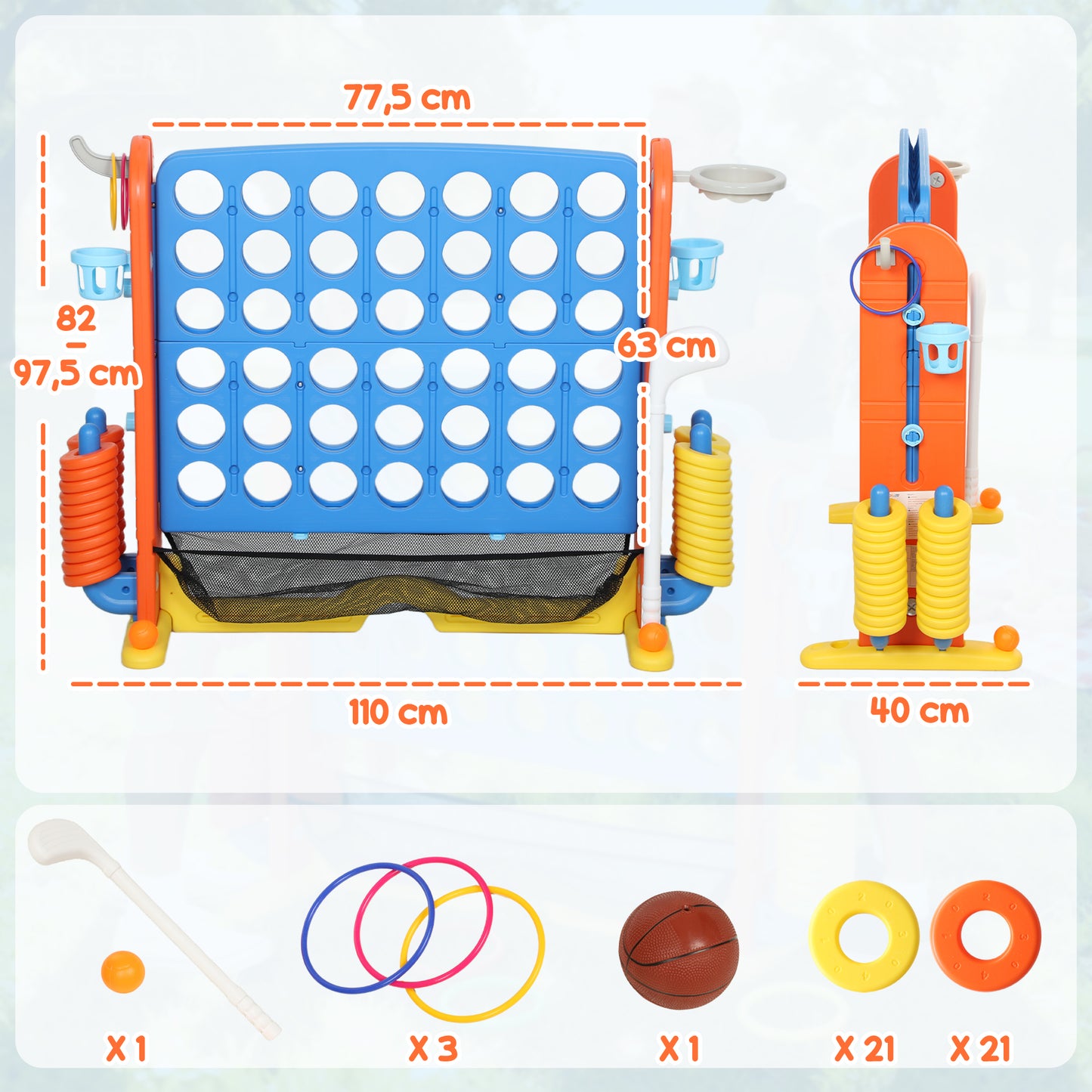 Vier op een rij – Connect Four – Strategiespel – Bordspel – Reisspel – Verstelbare Hoogte – Stevig Plastic – Multicolor