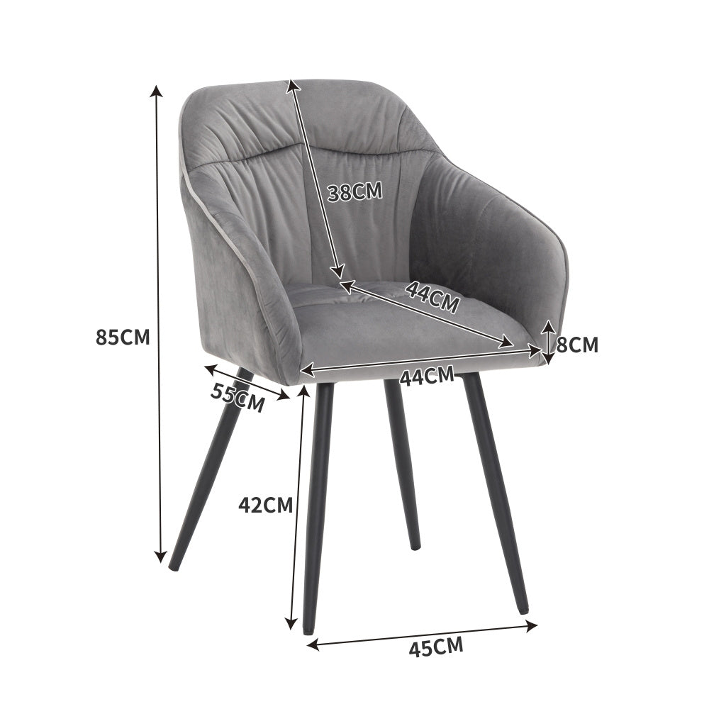 Eetkamerstoel – Stoel – Zetel – Kuipstoel – Armstoel – Set Van 2 – Velvet Bekleding – Verstelbare Metalen Poten – Grijs