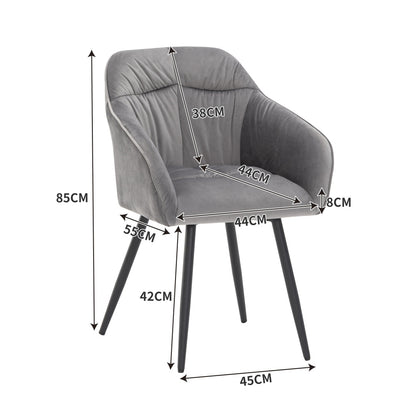 Eetkamerstoel – Stoel – Zetel – Kuipstoel – Armstoel – Set Van 2 – Velvet Bekleding – Verstelbare Metalen Poten – Grijs