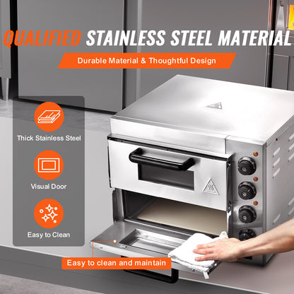 Pizzaoven – Elektrische Oven – Pizzamaker – Gourmetoven – Bakoven – RVS Roestvrij Staal – 356 mm Bakoppervlak – Vier Instelbare Knoppen