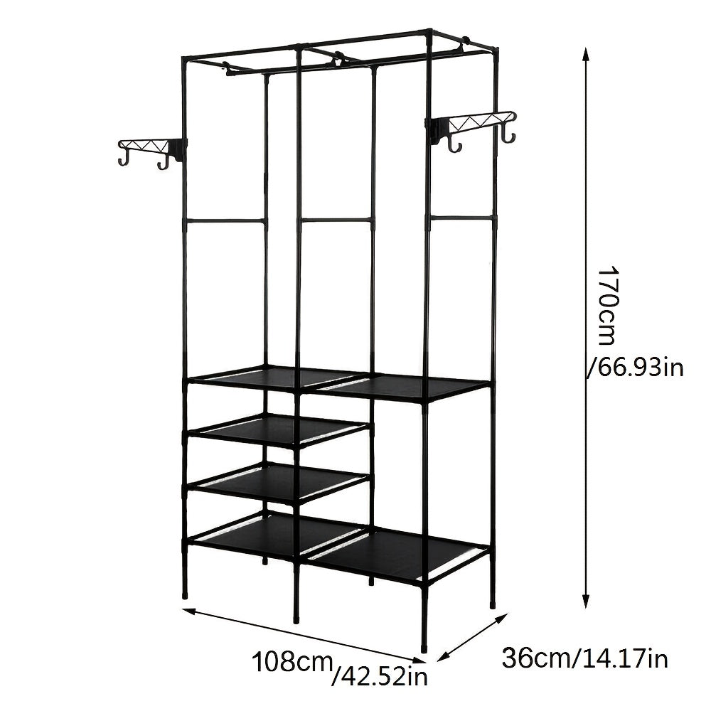 Kledingrek – Kapstok – Kledinghanger – Stelling – Garderoberek – Zwart – Met Planken – Gegalvaniseerd Roestvrijstaal – 170 cm Hoog
