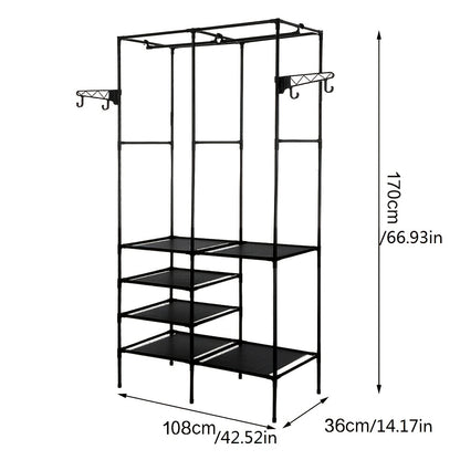 Kledingrek – Kapstok – Kledinghanger – Stelling – Garderoberek – Zwart – Met Planken – Gegalvaniseerd Roestvrijstaal – 170 cm Hoog
