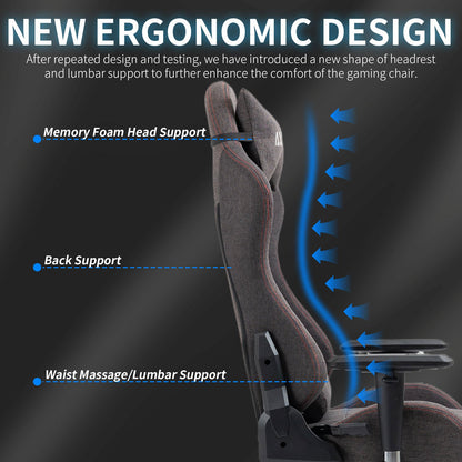 Gamingstoel – Gamestoel – Gaming Chair – Game Stoel – Bureaustoel – Ademend Stof – Pocketvering Zitting Met Gelkussen