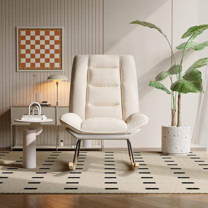 Schommelstoel – Relaxstoel – Ligstoel – Loungestoel – Creme Wit – 12-Posities Verstelbare Rugleuning – Dubbel Laags Technisch Stofontwerp