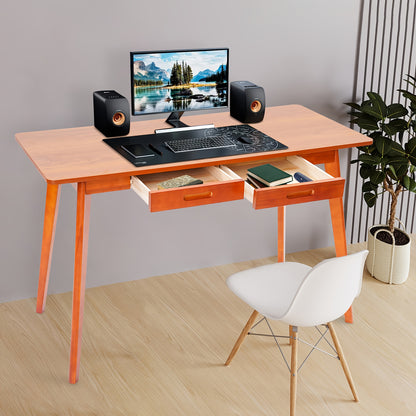 Bureau – Computerbureau – Werktafel – Studietafel – Thuiswerkplek – Walnoot Kleur – 120x55 cm – 2 Lades – Stevig Rubberhout – Stille Schuiflades