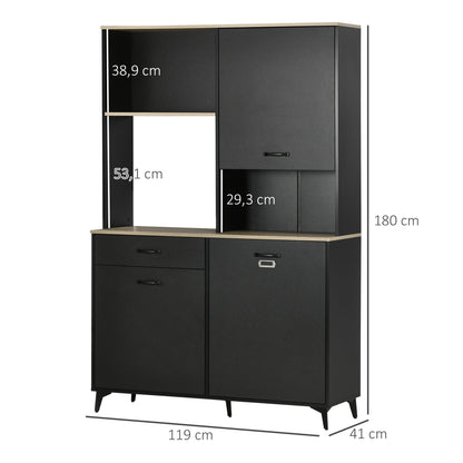 Keukenbuffet – Keukenkast – Dressoir – Opbergkast – Buffetkast – Industrieel Design – Zwart Eikenhoutlook – 119 x 41 x 180 cm – Veel Opbergruimte