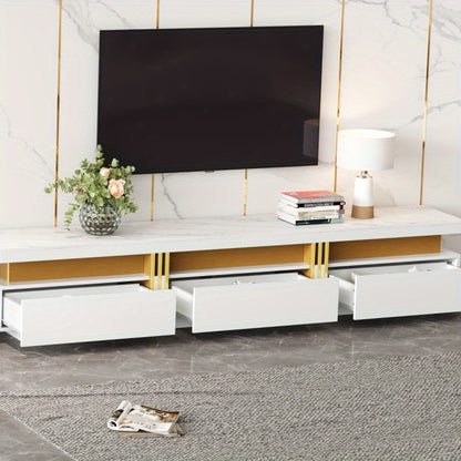 Modern TV-meubel – TV-meubel – Tv-kast – TV-standaard – Mediameubel – Marmerlook Design – Kabelmanagement – Geschikt voor 90 inch TV – 3 Ruime Lades – Duurzaam Niet-Houten Materiaal – Wit