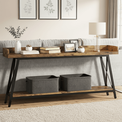 Sidetable – Consoletafel – Wandtafel – Haltafel – Bijzettafel – Extra Lang 178 cm – Industrieel Rustiek Bruin – Stevig MDF – Inclusief Krukken