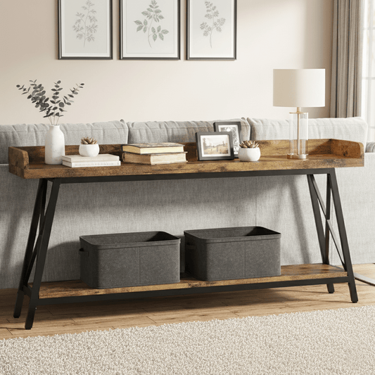 Sidetable – Consoletafel – Wandtafel – Haltafel – Bijzettafel – Extra Lang 178 cm – Industrieel Rustiek Bruin – Stevig MDF – Inclusief Krukken