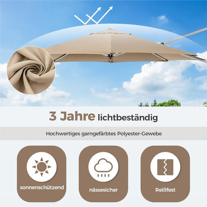 Zonneparasol – Tuinparasol – Terrasparasol – Marktparasol – Balkonparasol – Ø 330 cm – 360° Draaibaar Met Knikmechanisme – UPF 50+ Bescherming – Beige