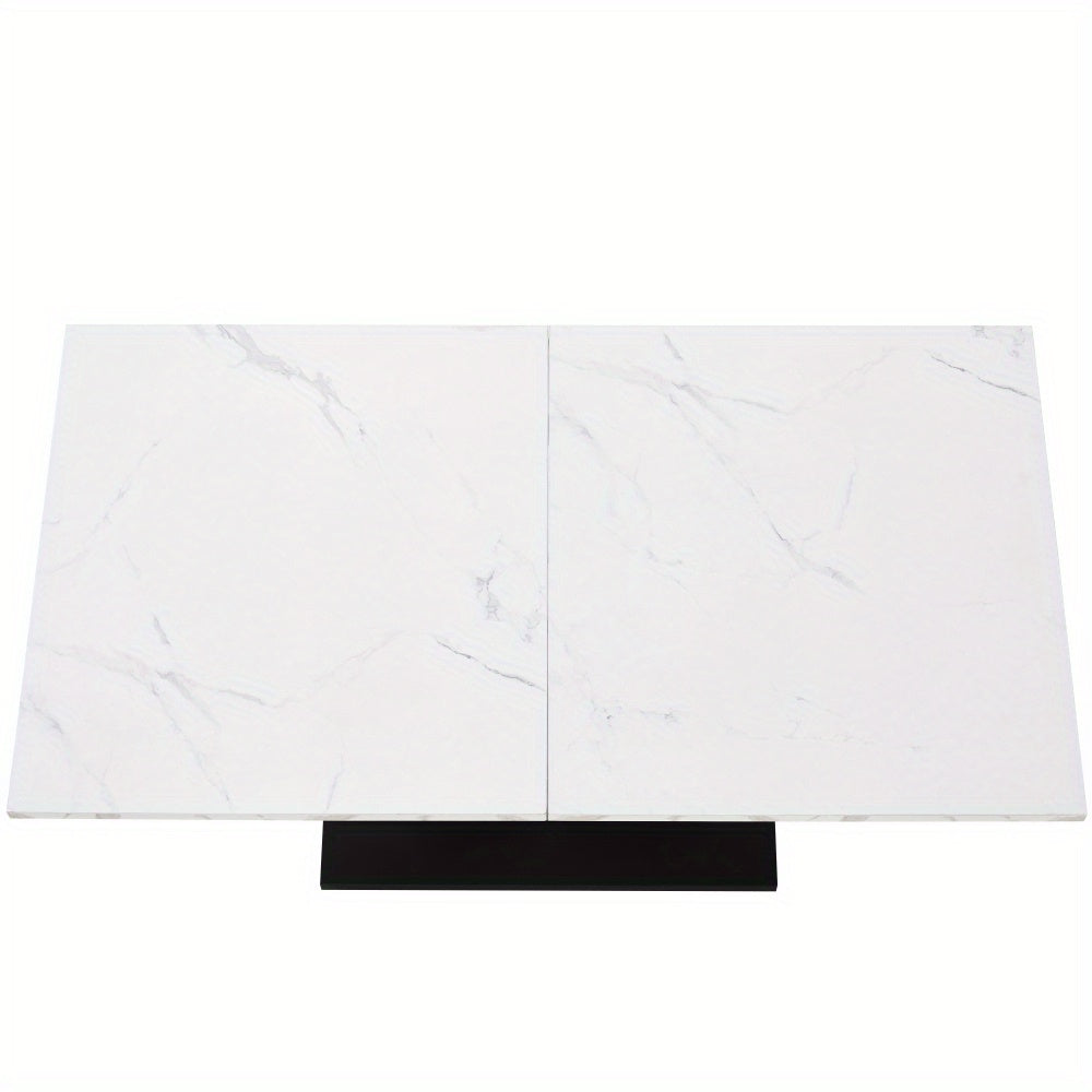 140 x 80cm Dining Table, Modern Kitchen Table, Metal Frame Rectangular Dining Table Modern Marble Pattern Kitchen Table with Adjustable Feet for Dining Room Living Room