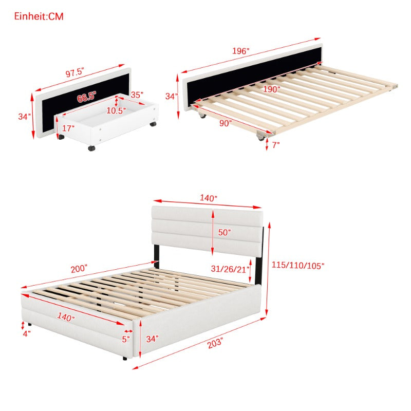 Platformbed – Tweepersoonsbed – Bedframe – Opbergbed – Slaapbed – Modern Beige – 140x200 cm – Met Opberglades – Stevige Duurzame Constructie