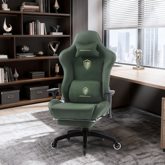 Gamingstoel – Gamestoel – Bureaustoel – Racestoel – Stoel – Ergonomische Hoge Rugleuning – 3D Armleuningen & Lumbale Ondersteuning – Uitschuifbare Voetensteun & PU Wieltjes – Groen