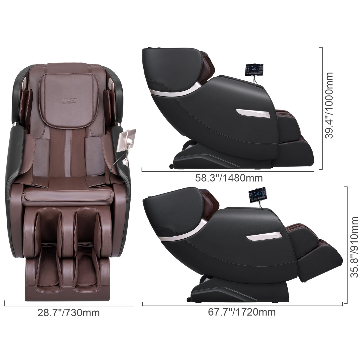 Massagestoel – Massagefauteuil – Relaxstoel – Massagestoel Elektrisch – Shiatsu Stoel – Full Body Massage – Zero Gravity 3 Standen – Semi-PU Leder Bruin