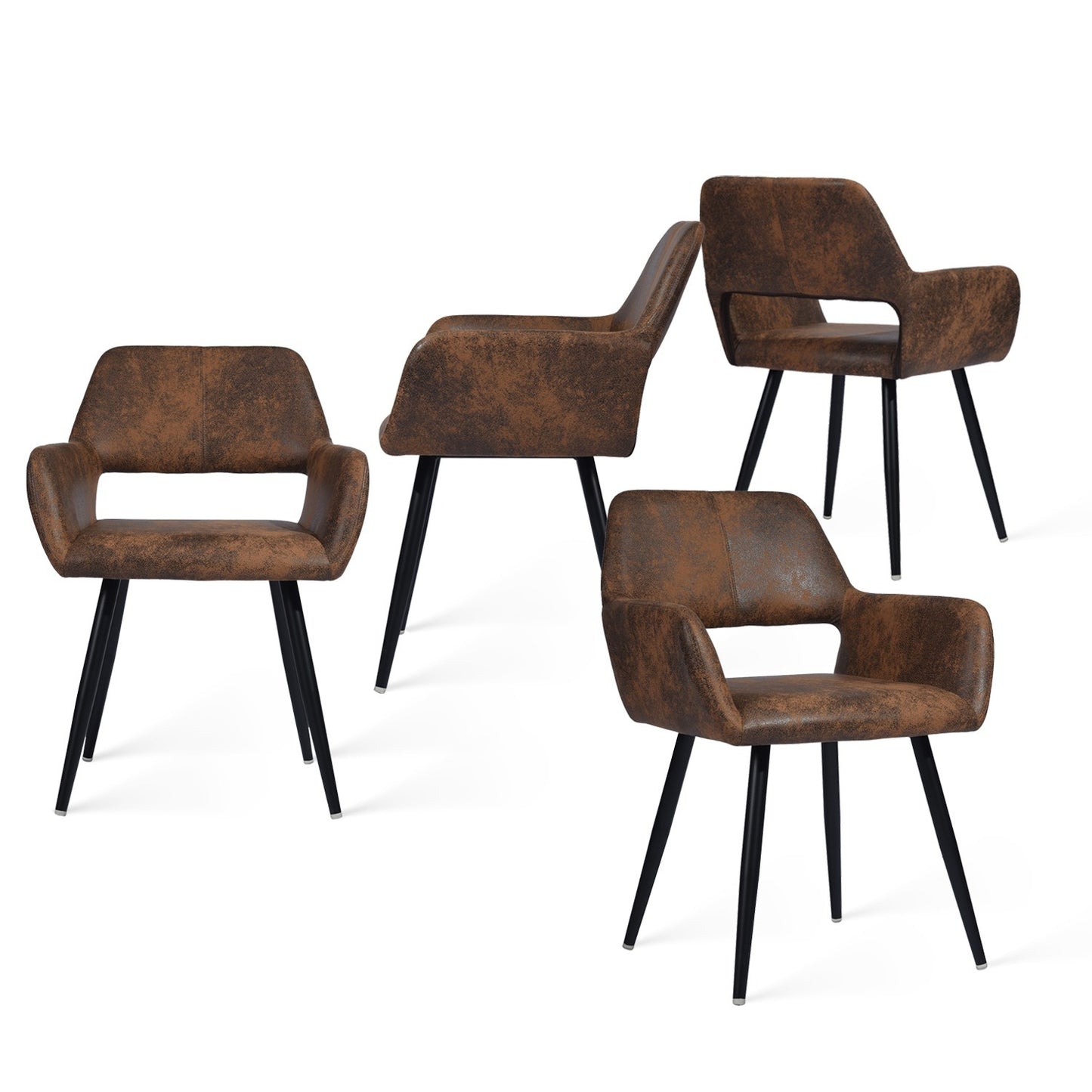 Eetkamerstoel – Stoel Met Armleuning – Designstoel – Keukenstoel – Scandinavische Stoel – Comfortabel Gestoffeerd – Metaal Met Houten Poten – Bruin – 56x56x78 cm