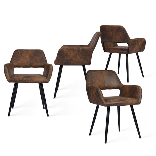 Eetkamerstoel – Stoel Met Armleuning – Designstoel – Keukenstoel – Scandinavische Stoel – Comfortabel Gestoffeerd – Metaal Met Houten Poten – Bruin – 56x56x78 cm
