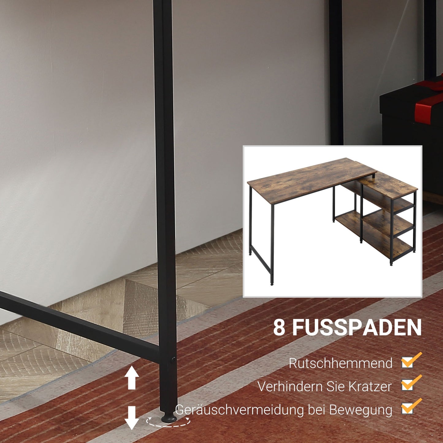 Hoekbureau – Hoekbureau Computerbureau – Bureau – Schrijftafel – L-vormig – Spaanplaat & Metaal – 135x90x79 cm – Met Opbergruimte