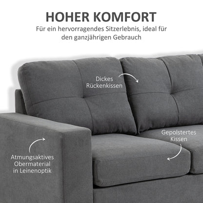 Hoekbank – Loungebank – Sofa – Hoeksalon – 3-Zitsbank – Linnen Look Stof – Chaise Longue – Stevig Houten Frame – 193x136x85 cm