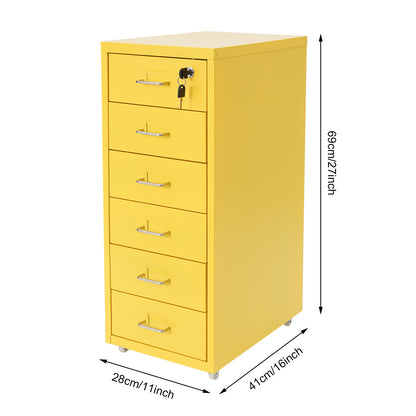 Ladekast Kantoor – Ladeblok Bureau – Opbergkast Schuifladen – Archiefkast Metal – 6 Lades Met Slot – Compact 28x41x69 cm – Koudgewalst Staal Met Wielen