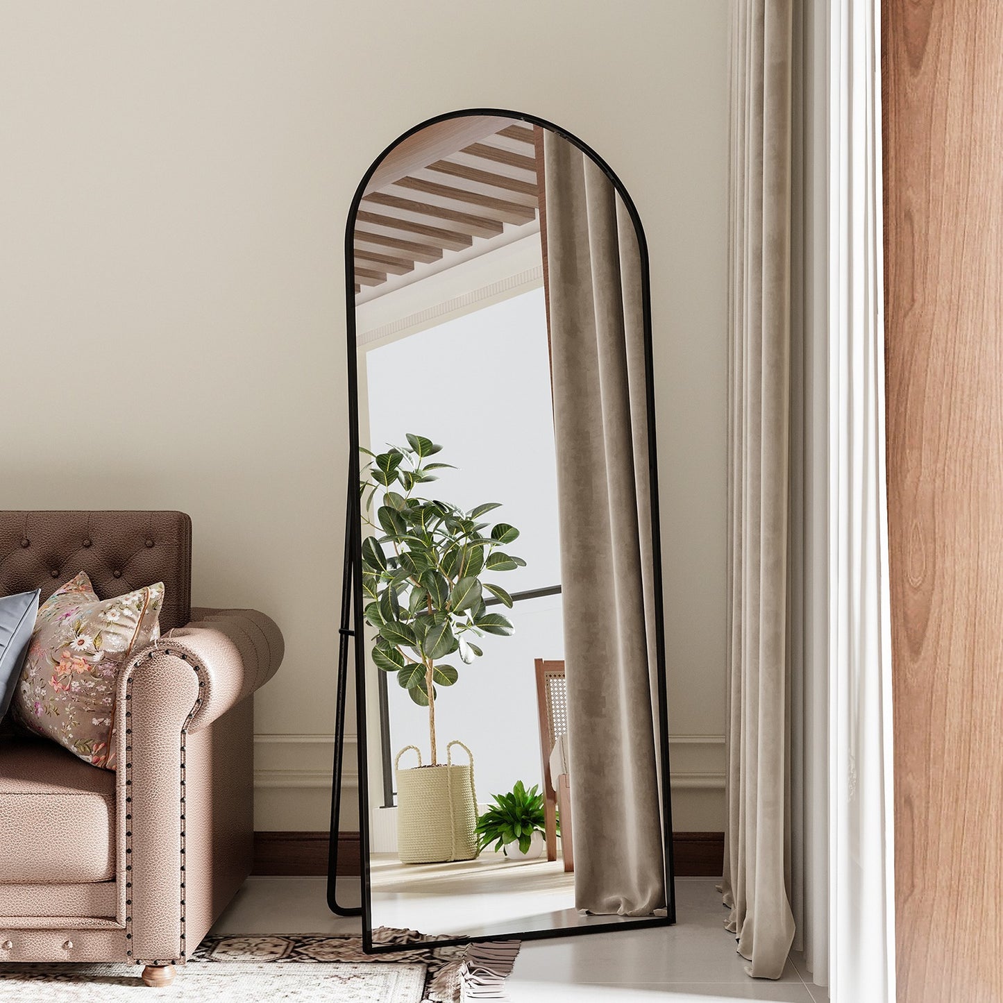 Staande Spiegel – Passpiegel – Wandspiegel – Full Body Spiegel – Grote Spiegel – Minimalistisch Zwart Aluminium Frame – 180x80 cm – Breukveilige Bescherming