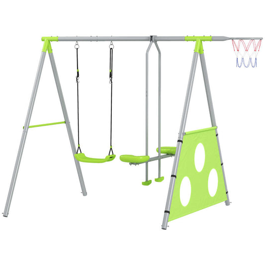 Adjustable Outdoor Swing Set - Heavy-Duty Steel Frame with Green & Lime Green Swing, Chains & Backrest - All-Weather Backyard Playground Equipment, Easy Assembly (No Tools), Compatible with Standard Ground Anchors ('s, Swing For Outside, Swing Frame, Tree
