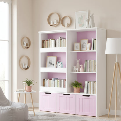 Boekenkast – Boekenrek – Opbergkast – Vakkenkast – Kast met lades – Houten constructie – Wieltjes voor mobiliteit