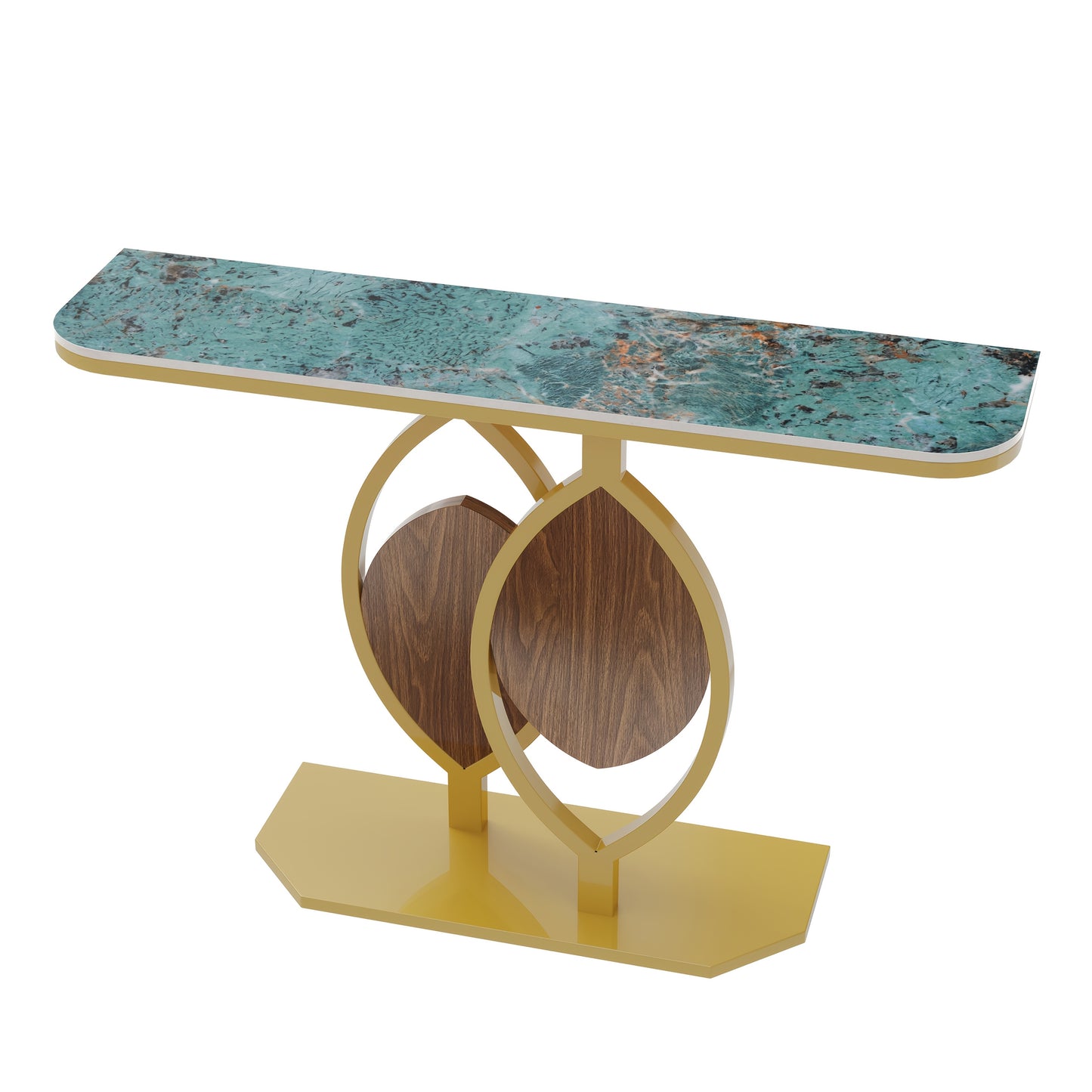 Sidetable – Bijzettafel – Haltafel – Console – Entreetafel – Luxe Sintered Stone Blad – Kras- en Hittebestendig – Gouden Metaal Onderstel – 99,79 KG Draagvermogen – 0,02% Waterabsorptie