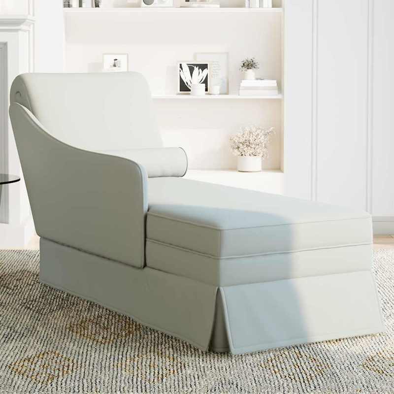 Chaise Longue – Loungebank – Ligstoel – Relaxbank – Bank met Armleuning – Lichtgrijs Velvet – Met Bolsterkussen – Stevig Metalen Frame
