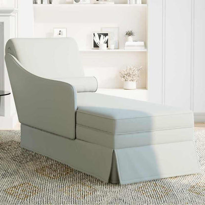 Chaise Longue – Loungebank – Ligstoel – Relaxbank – Bank met Armleuning – Lichtgrijs Velvet – Met Bolsterkussen – Stevig Metalen Frame