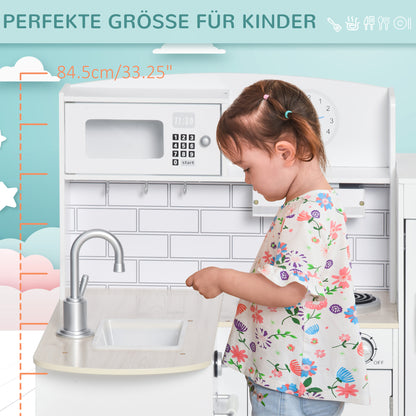 Speelkeuken – Kinderkeuken – Speelkeukentje – Speelkeukentje Voor Kinderen – Wit – 14-delige Accessoireset – Elektrische Waterdispenser – Afmeting 86x64x84,5 cm