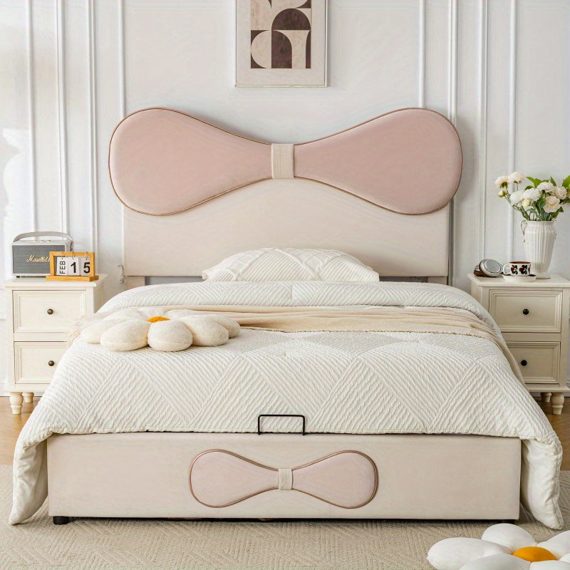 Beddenkast – Tweepersoonsbed – Gestoffeerd Bed – Opbergbed – Ladebed – Verstelbaar Hoofdbord – Linnen Bekleding – 140x200 cm