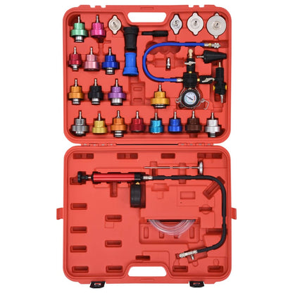 Radiatordruktester – Koelvloeistoftester – Koelsysteemtester – Lekdetectieapparaat – Radiatorlekkage Checker – Aluminium Uitvoering – Kleurgecodeerde Doppen