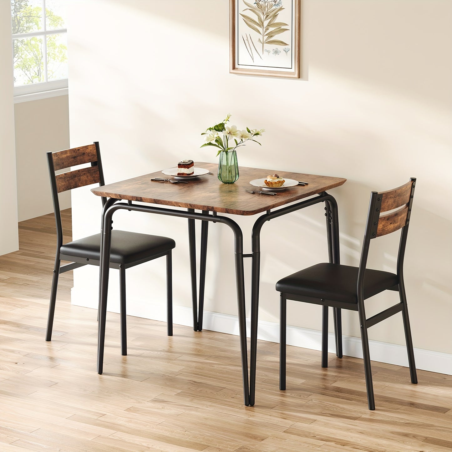 Eettafelset – Eettafel en Stoelen – Dinerset – Keukentafelset – Compacte Tafelset – Ruimtebesparend Ontwerp – MDF Tafelblad met Metalen Frame – Zwart