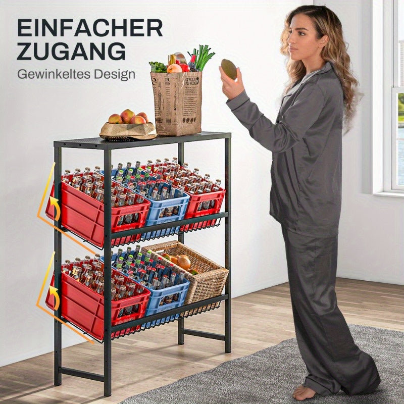 Flessenrek – Drankenkast – Krattenrek – Opbergrek – Flessenhouder – Vrijstaand Metalen Rek – Verstelbare Hoogte – Antislip Leggers – 103 x 33 x 113,5 cm – Stevig Staal