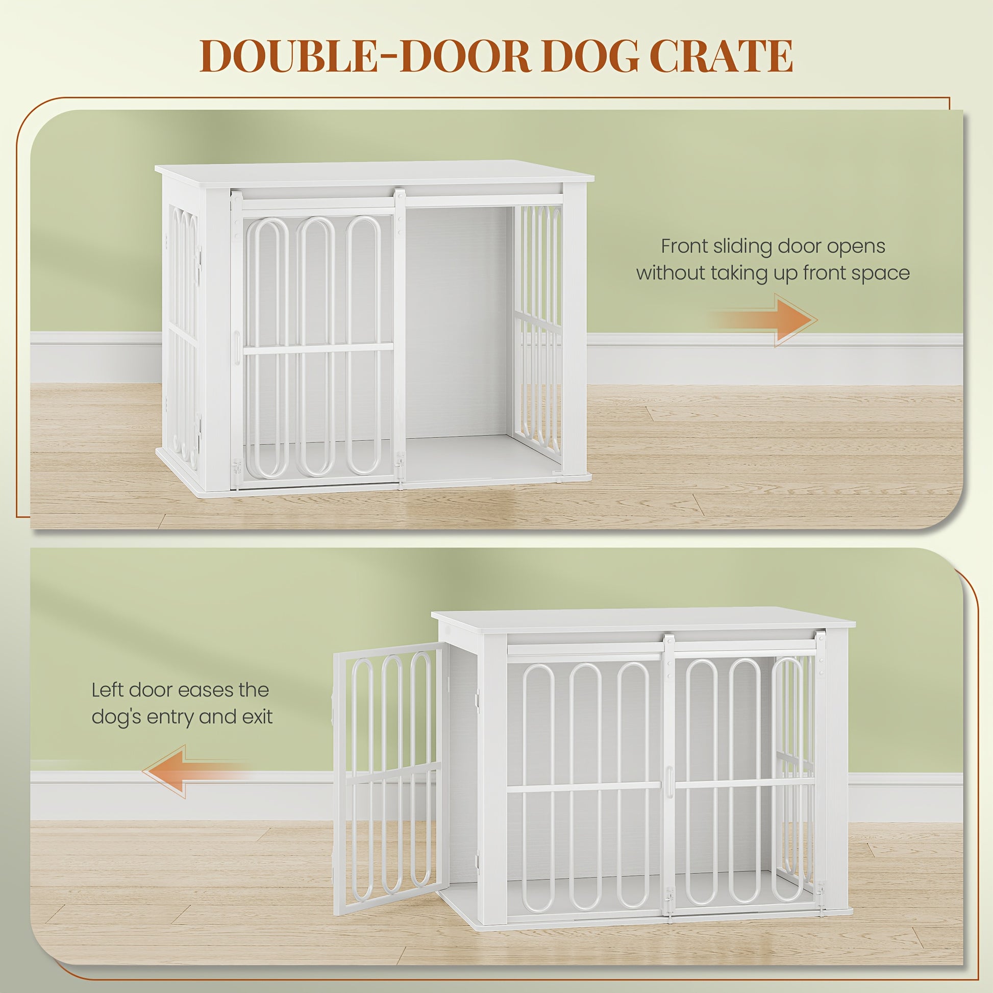 Wooden Dog Cage Furniture, 81cm Household Pet Crate, Double-Door Design with Sliding Door for Small to Medium Breeds, Includes Sturdy Side Table (55 × 81.4× 62.4) cm - Brown/White, Pet Crate Furniture, Furniture Dog Crate, - QUORE