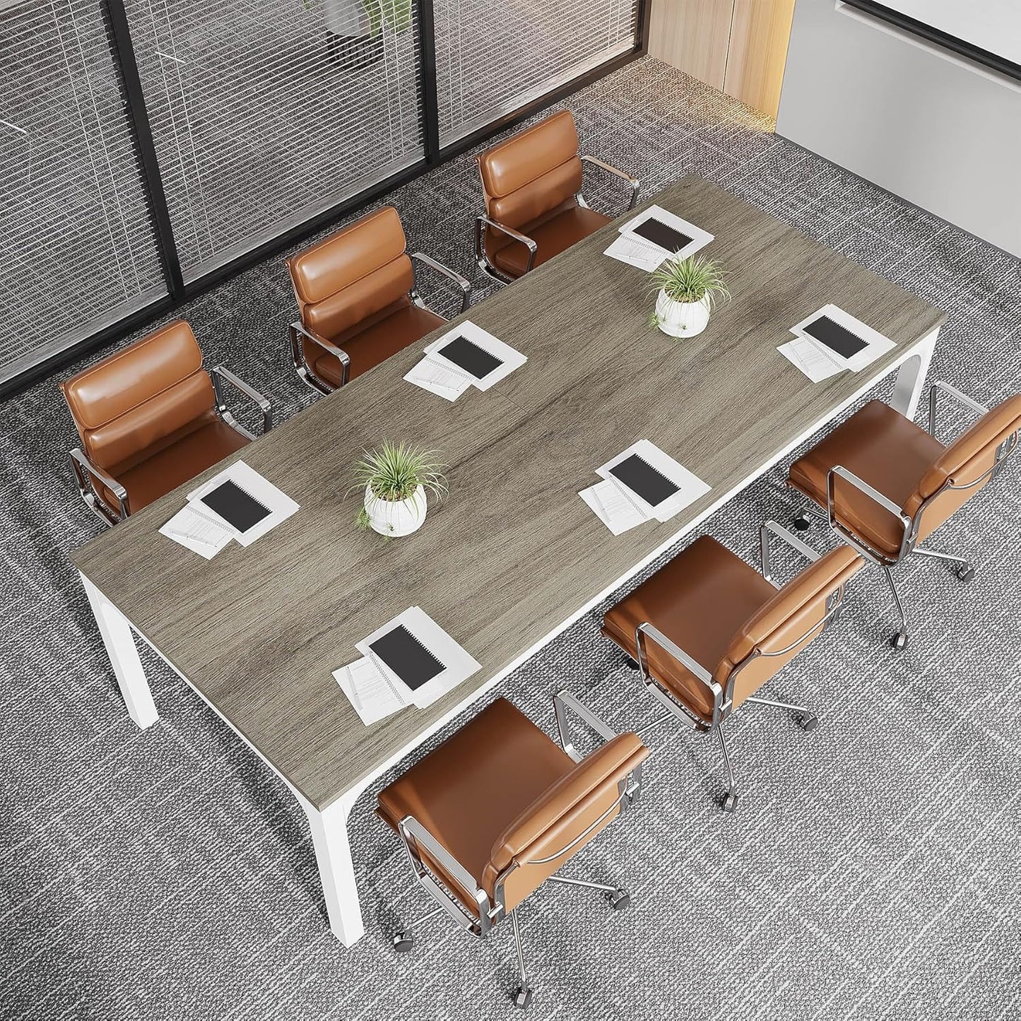 Vergadertafel – Conferentietafel – Bureautafel – Seminartafel – Kantoorwerktafel – Eikenlook Hout – Robuust Metaal – 200 cm Breed – Eenvoudige Montage