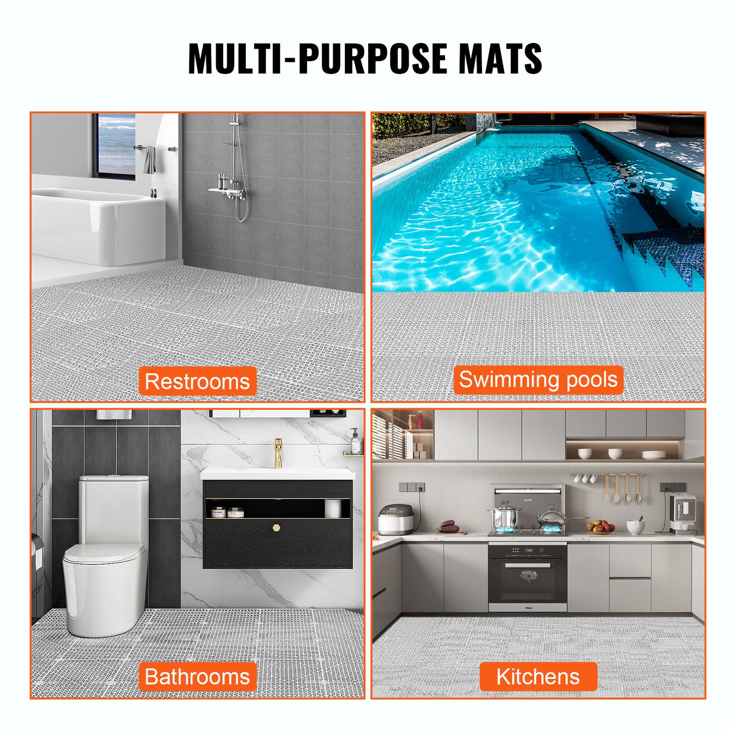 Afvoermat – Vloermat – Drainagemat – Antislip Mat – Grijs – Set Van 55 – Modulaire PVC Vloermatten – Snelle Waterafvoer – Eenvoudige Montage