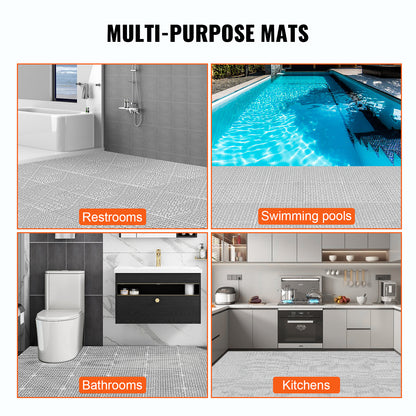 Afvoermat – Vloermat – Drainagemat – Antislip Mat – Grijs – Set Van 55 – Modulaire PVC Vloermatten – Snelle Waterafvoer – Eenvoudige Montage