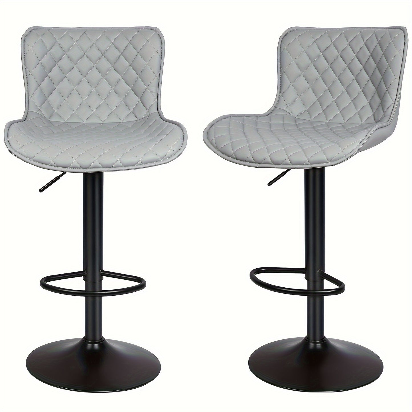 Barkrukken – Barkruk Set – Barstoel – Keukenstoelen – Barkrukken Verstelbaar – 2 Stuks – Grijs Kunstleer – Draaibaar Met Rugleuning