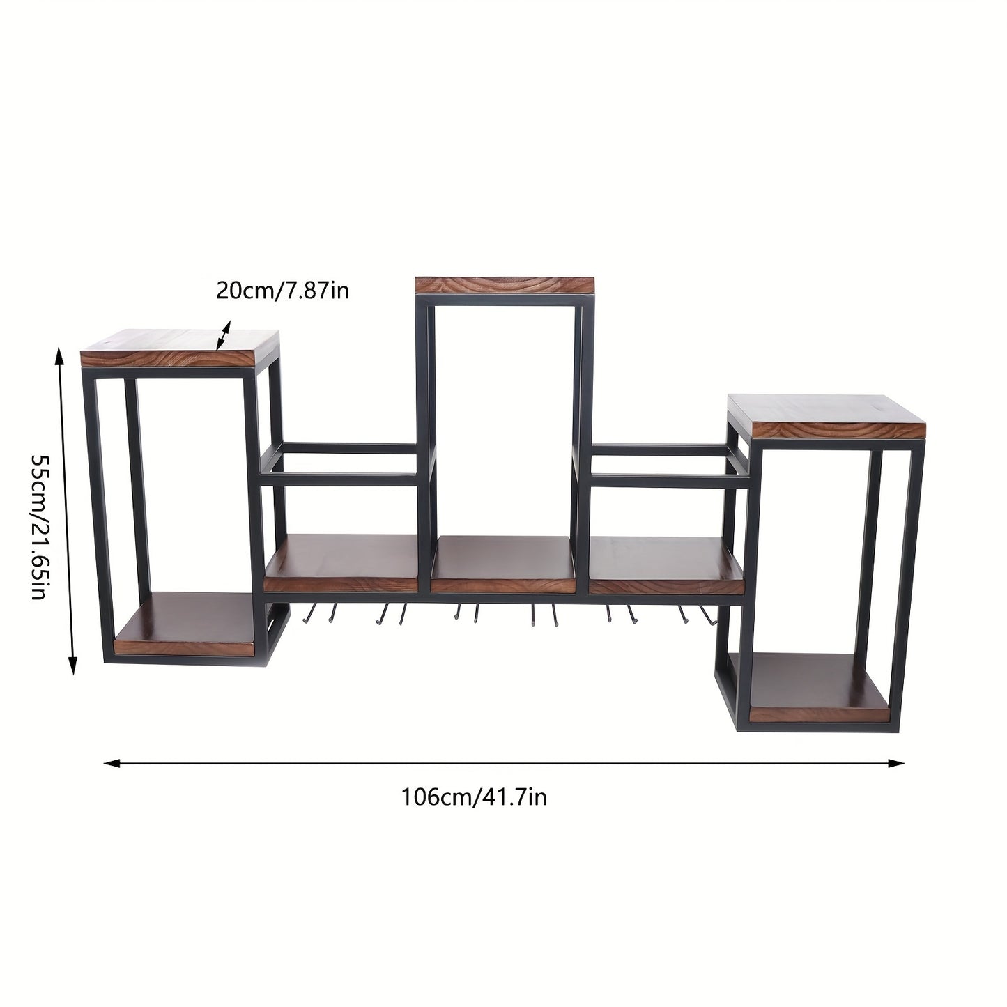 Wijnrek Wandhouder – Wijnfleshouder – Flessenhouder – Wijnhouder – Wandrek – Metalen Wandrek – Stevig IJzer Met Houten Accenten – Draagvermogen 30 kg – Donkerbruin Variant