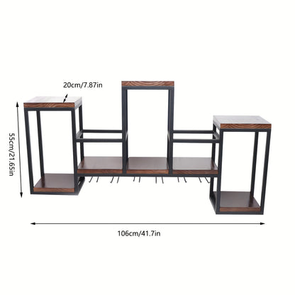 Wijnrek Wandhouder – Wijnfleshouder – Flessenhouder – Wijnhouder – Wandrek – Metalen Wandrek – Stevig IJzer Met Houten Accenten – Draagvermogen 30 kg – Donkerbruin Variant