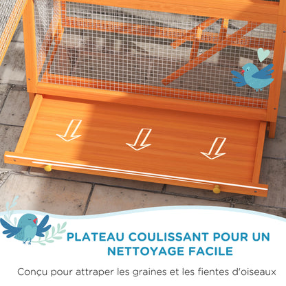 Vogelkooi – Vogelkooi Hout – Papegaaienkooi – Buitenkooi – Parkietenkooi – Ruim Formaat 92x52x171 cm – Waterdicht Asfalt Dak – Oranje